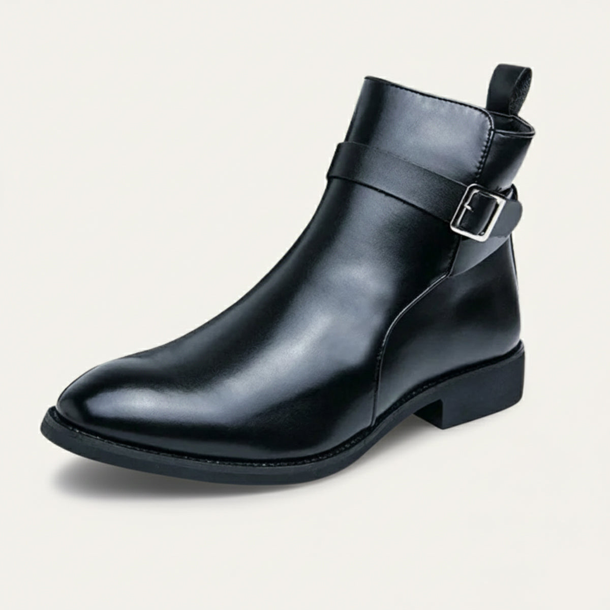 Axel | Men's Black Leather Ankle Boots Buckle Strap