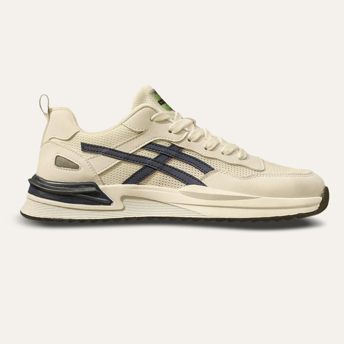 Bram | Men's Cream Navy Mesh Lace Up Runner Sneaker
