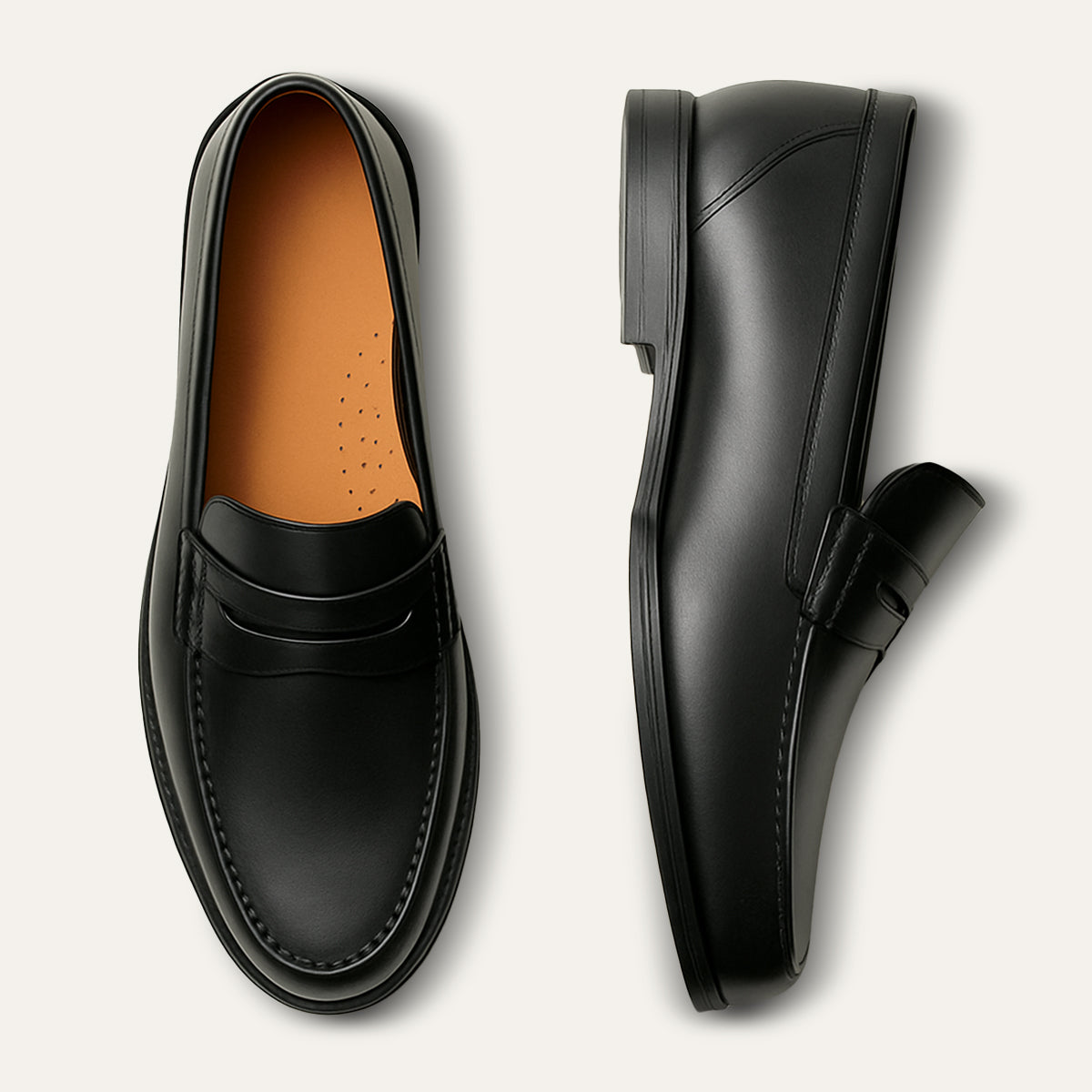 Axel | Men's Black Leather Penny Loafers Slip On