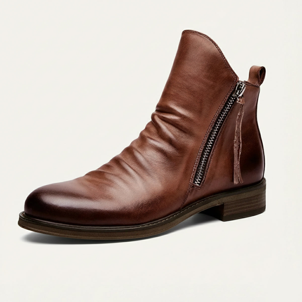 Callum | Men's Brown Leather Chelsea Boots Zip Side