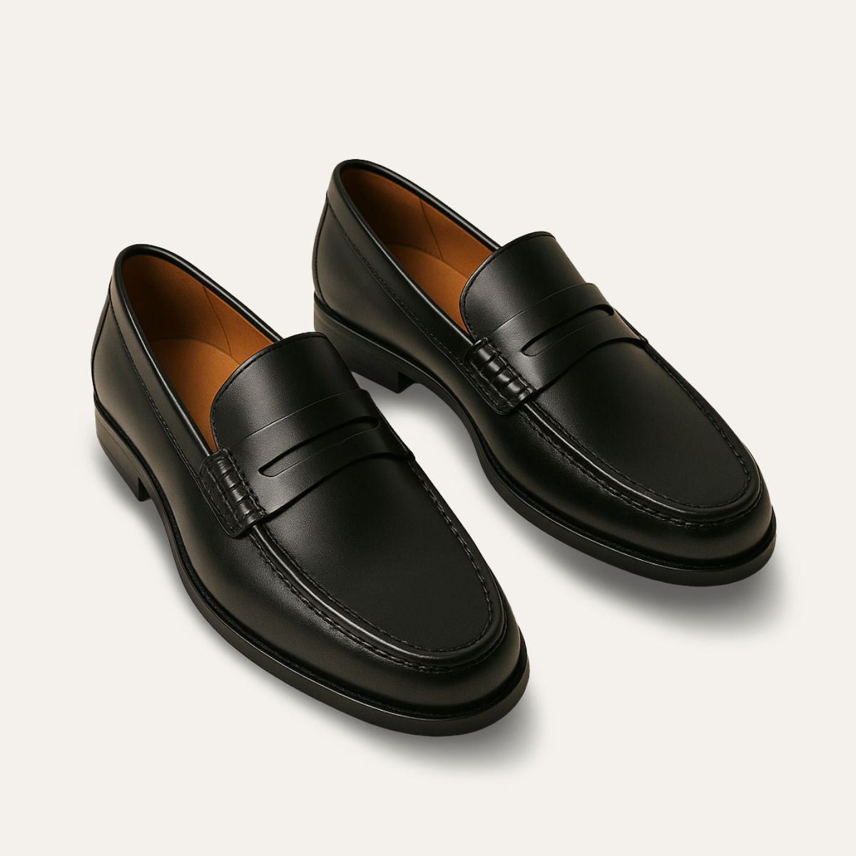 Axel | Men's Black Leather Penny Loafers Slip On