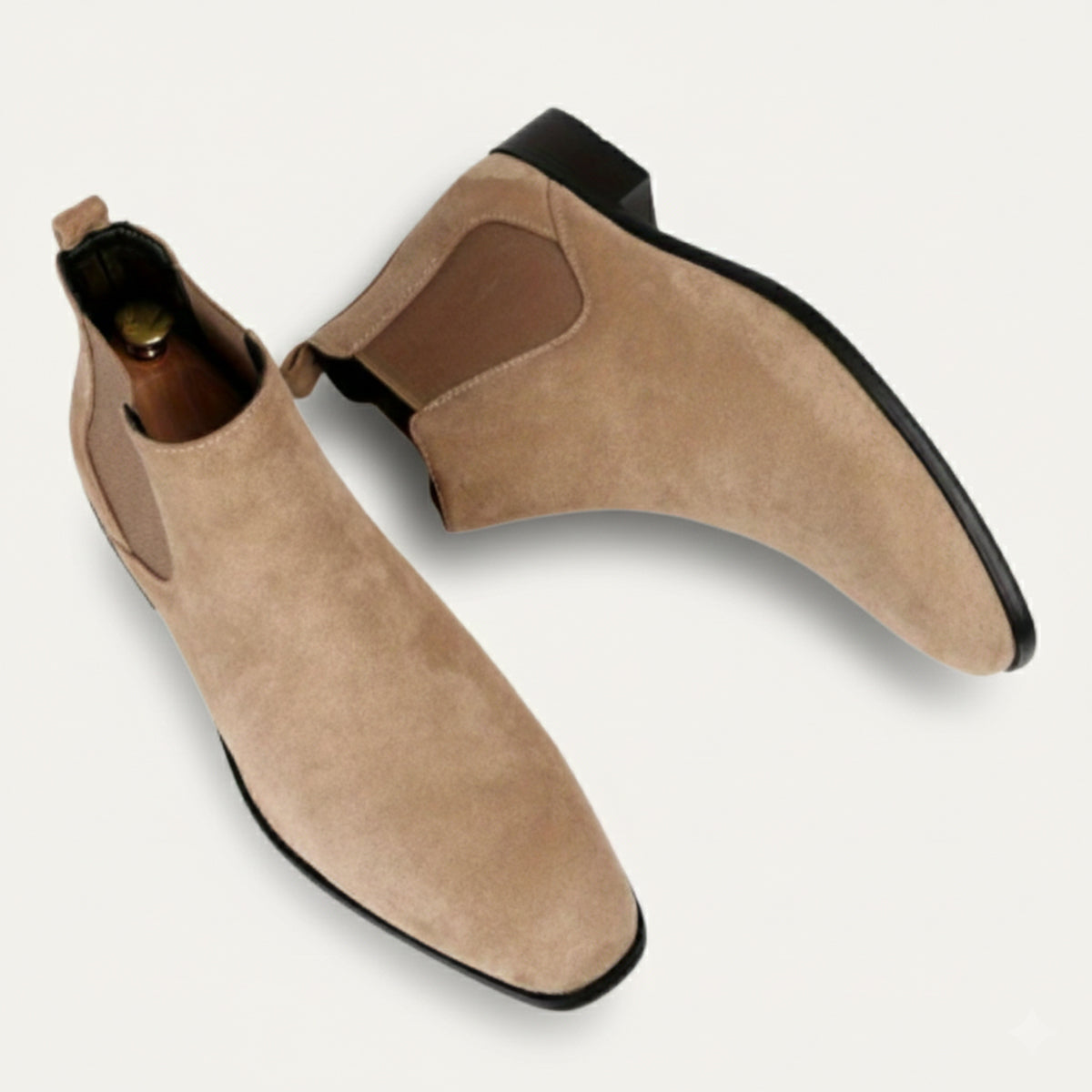 Ezra | Men's Suede Chelsea Boot Beige Black Sole