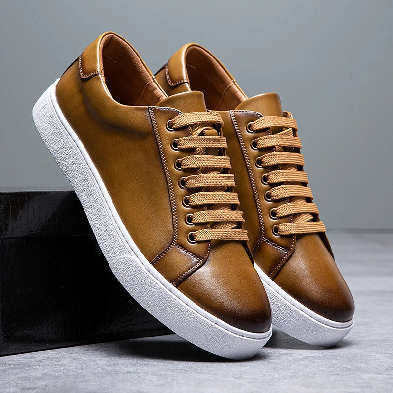 Axel | Men's Leather Lace Up Sneaker Tan White Sole