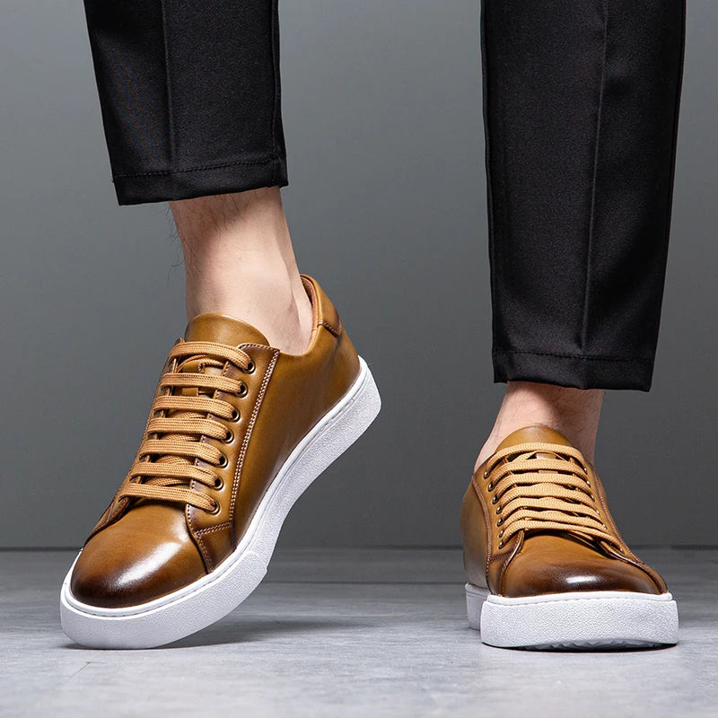 Axel | Men's Leather Lace Up Sneaker Tan White Sole