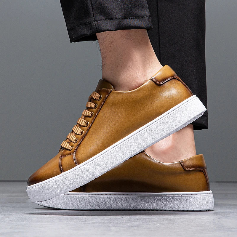 Axel | Men's Leather Lace Up Sneaker Tan White Sole