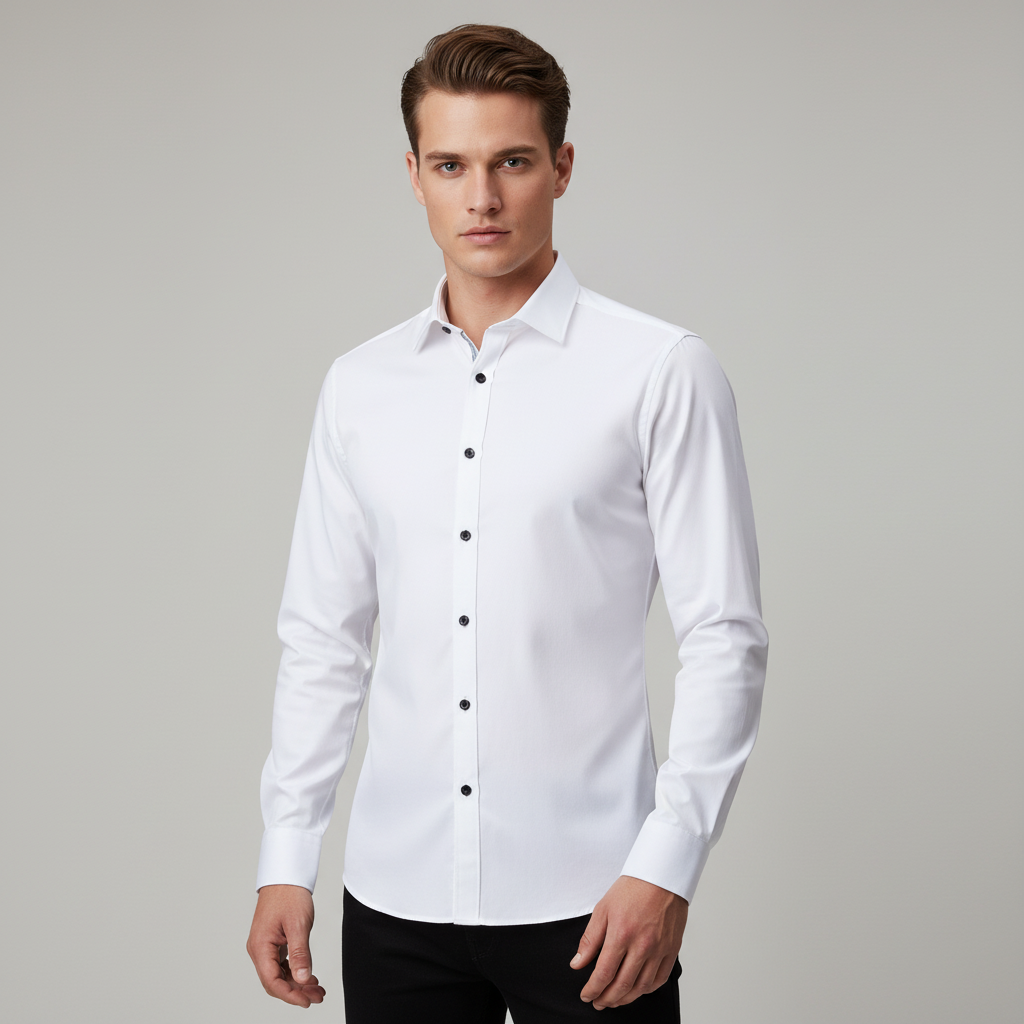 Axel | Men's Dress Shirt White Long Sleeve Button Up