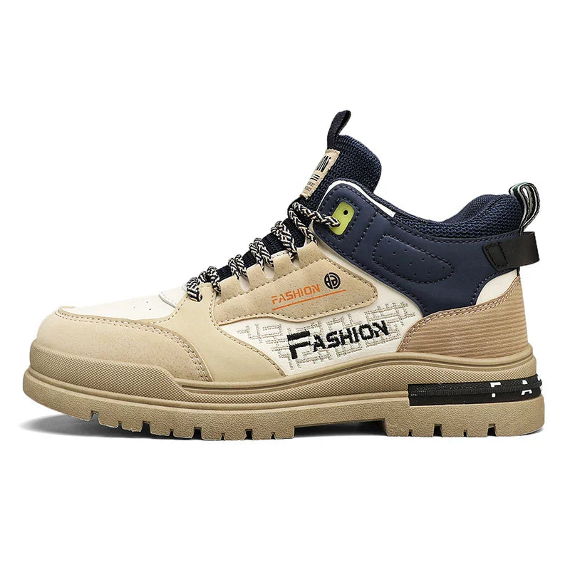 Axel | Men's Casual Lace Up High Top Sneakers Cream Beige