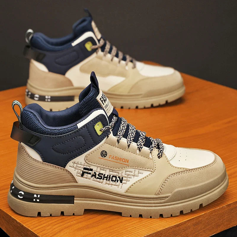 Axel | Men's Casual Lace Up High Top Sneakers Cream Beige
