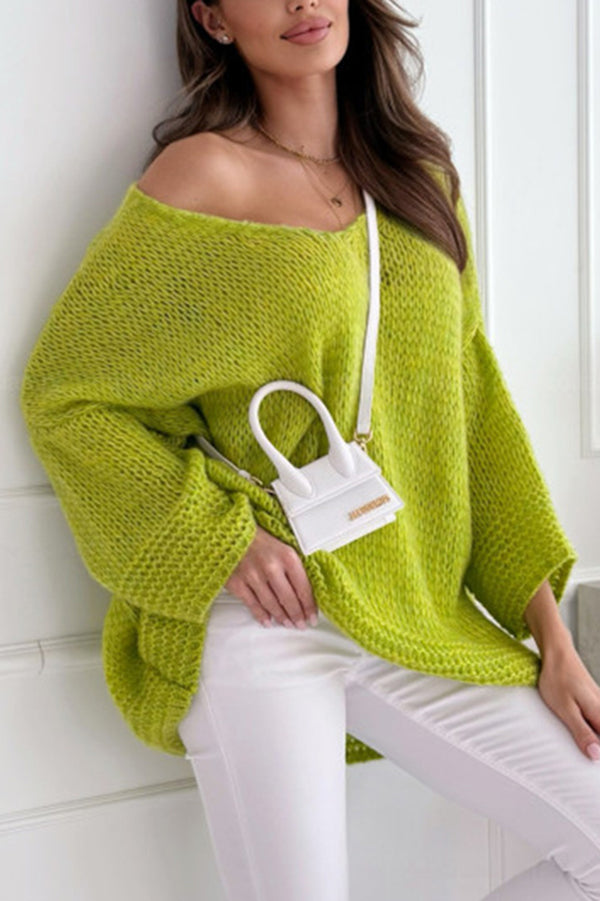 Nina | Women's Oversized V Neck Knit Sweater Pink