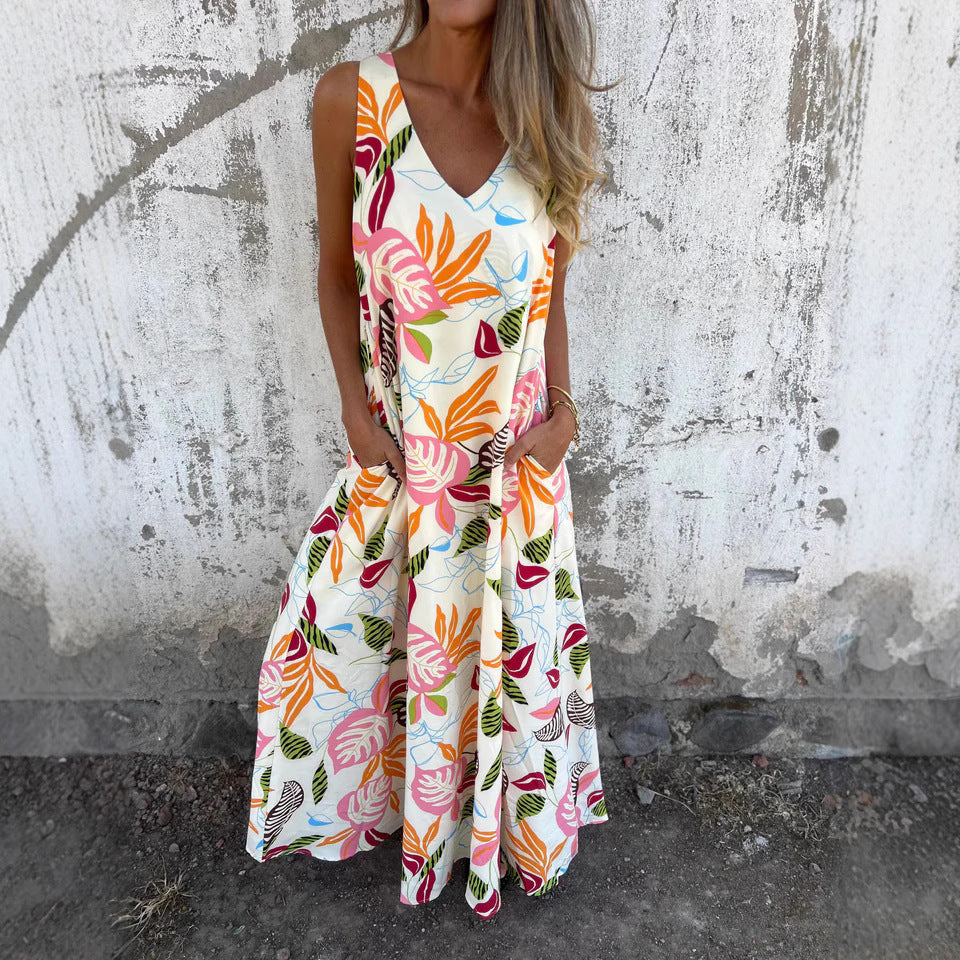 Demi | Women's Floral Maxi Dress Sleeveless V Neck Colorful