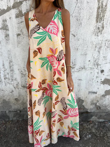 Demi | Women's Floral Maxi Dress Sleeveless V Neck Colorful