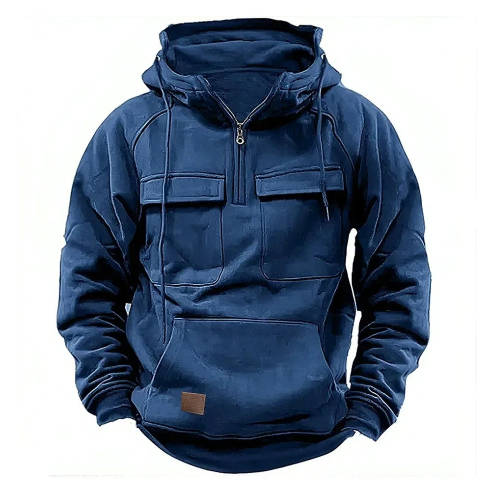 Axel | Men's Cargo Utility Hoodie Olive Green Half Zip Pullover