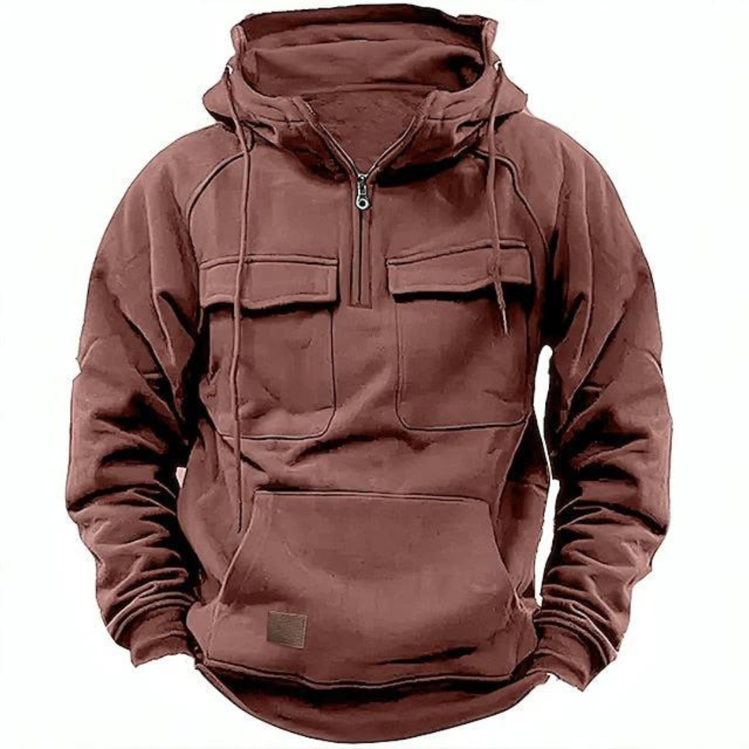 Axel | Men's Cargo Utility Hoodie Olive Green Half Zip Pullover