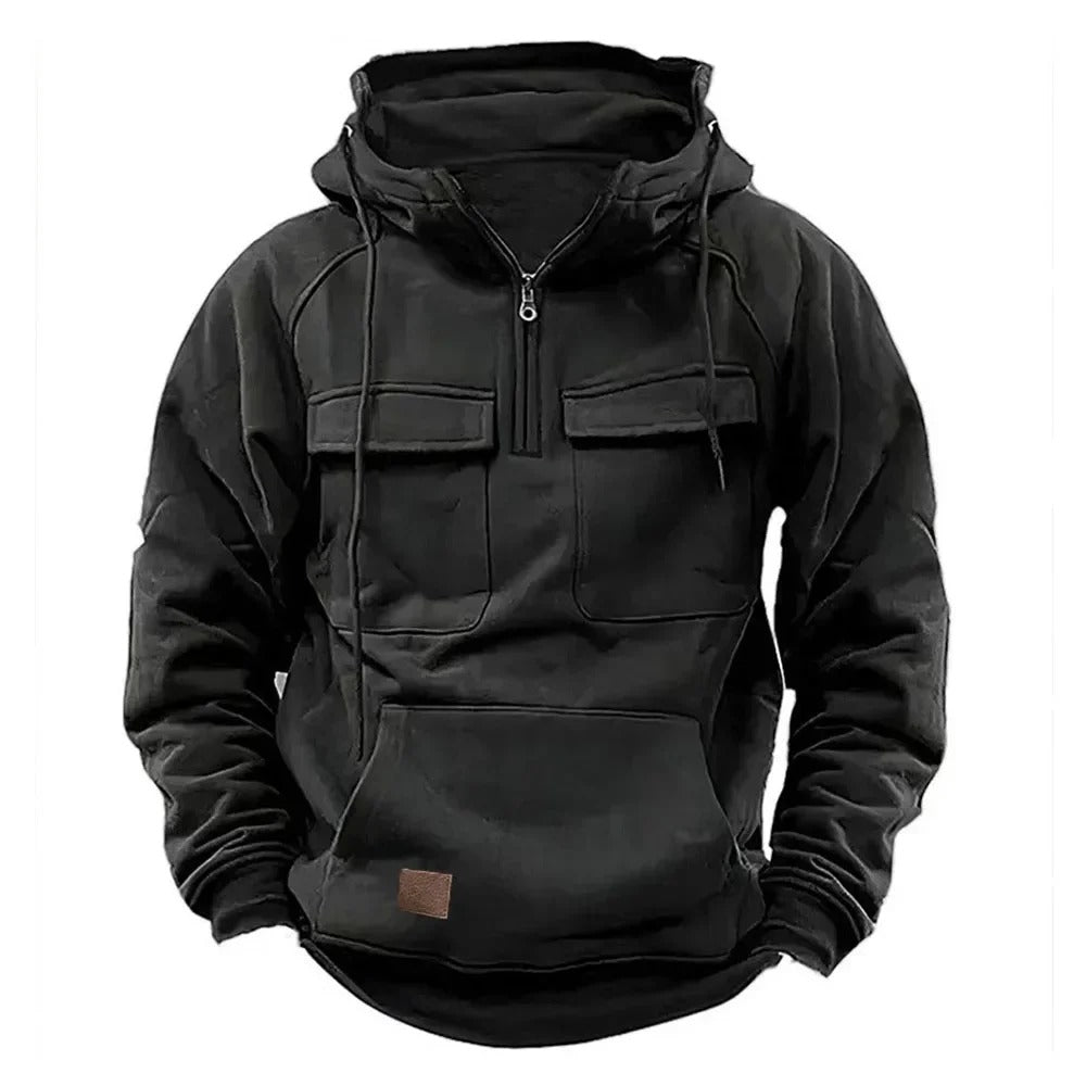 Axel | Men's Cargo Utility Hoodie Olive Green Half Zip Pullover