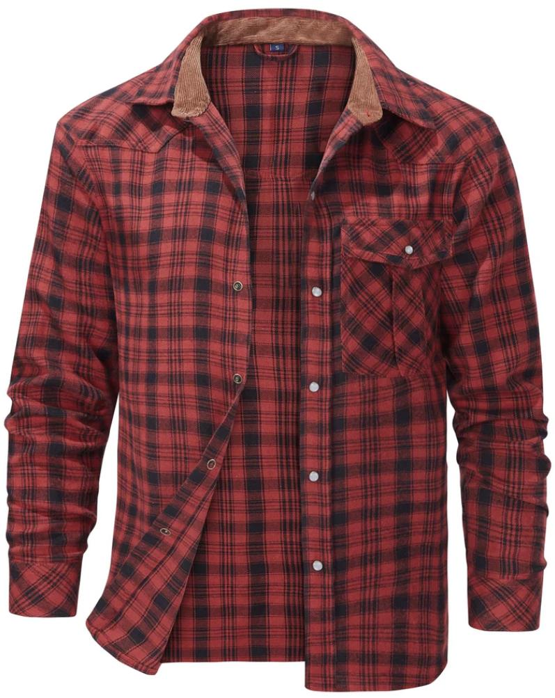 Reed | Men's Flannel Shirt Red Plaid Long Sleeve