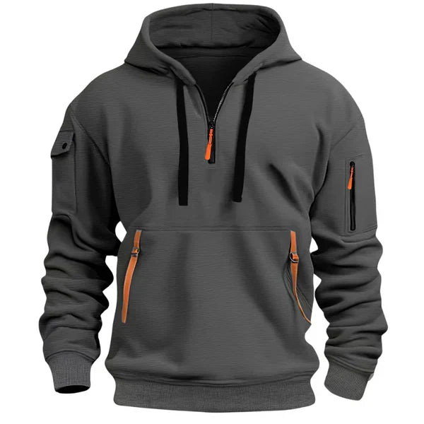 Voss | Men's Half Zip Hoodie Gray Cargo Pockets