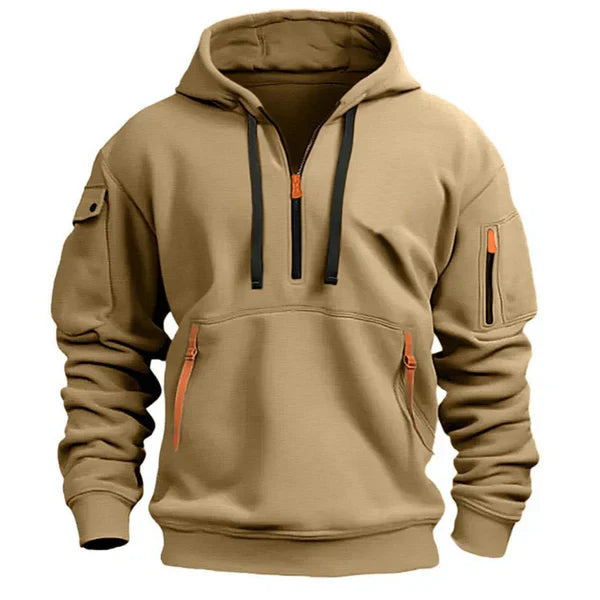 Voss | Men's Half Zip Hoodie Gray Cargo Pockets