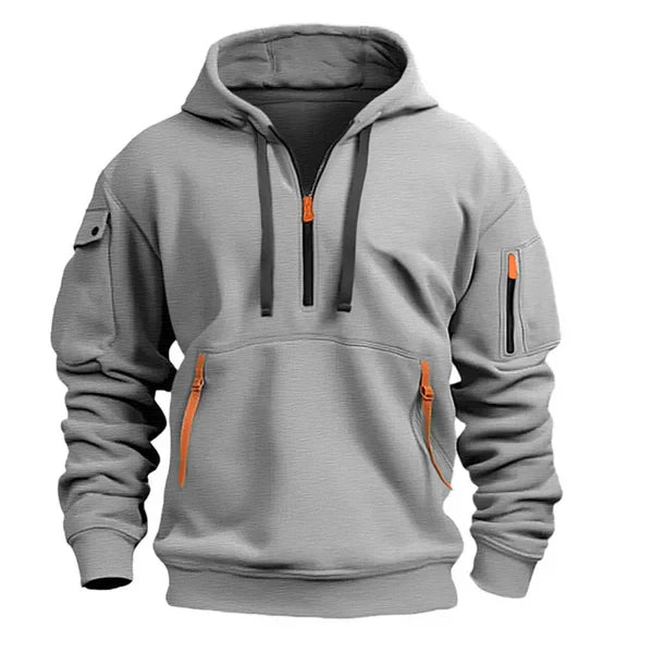 Voss | Men's Half Zip Hoodie Gray Cargo Pockets