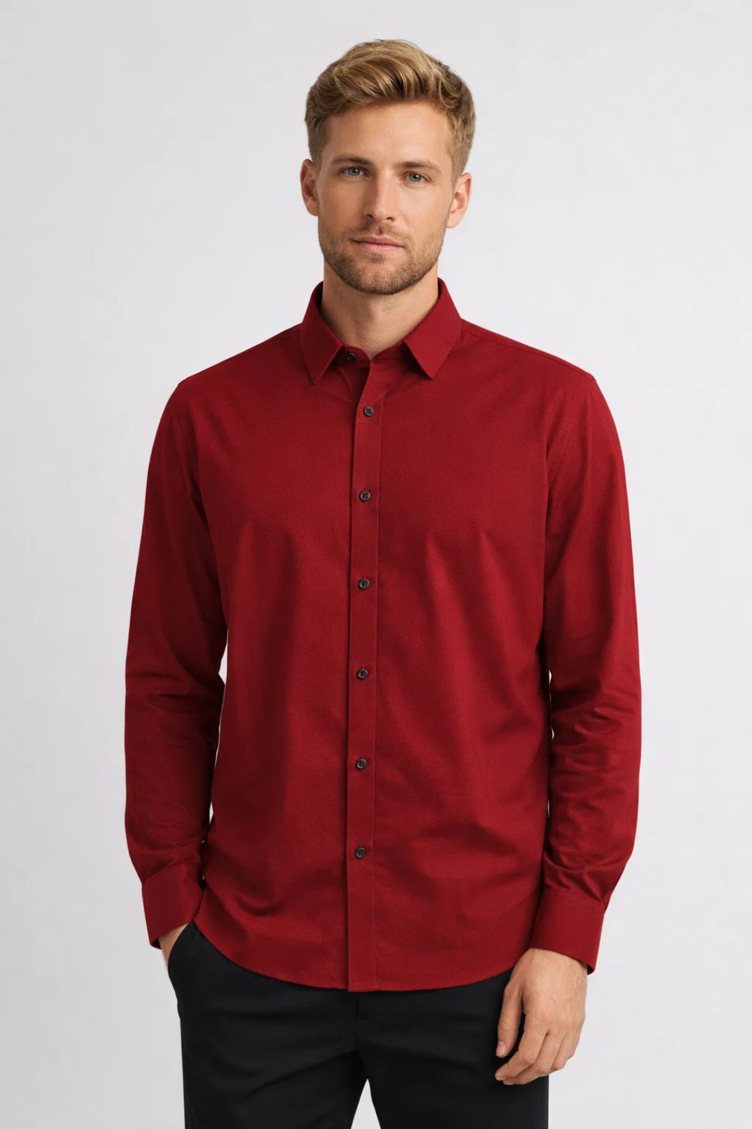 Axel | Men's Button Up Shirt Red Long Sleeve