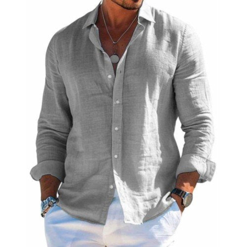 Axel | Men's Linen Long Sleeve Button Up Shirt Light Gray