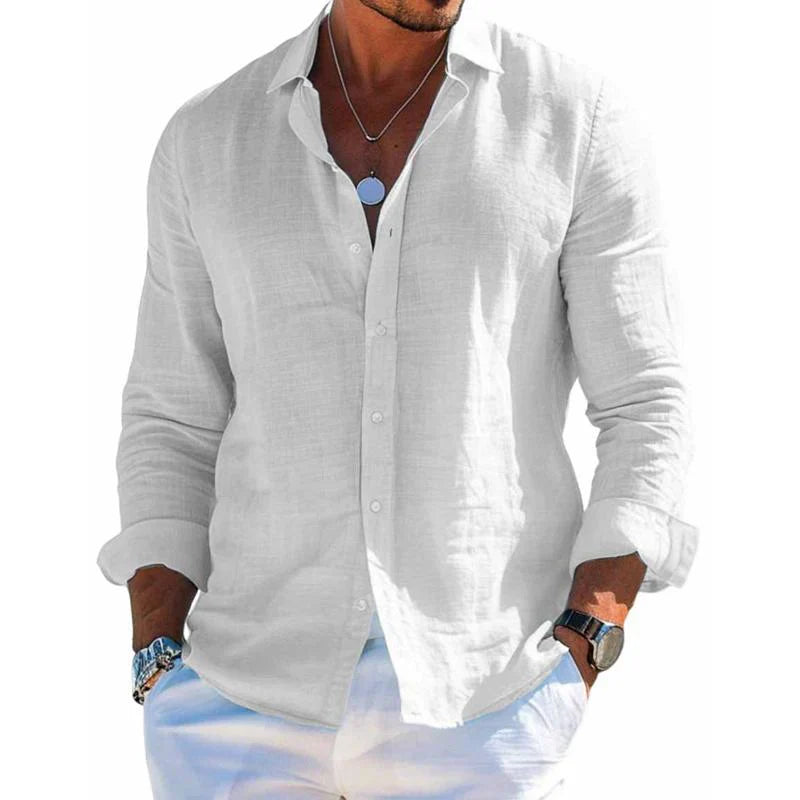 Axel | Men's Linen Long Sleeve Button Up Shirt Light Gray