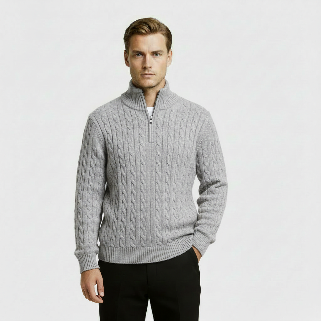 Rex | Men's Cable Knit Quarter Zip Sweater Black