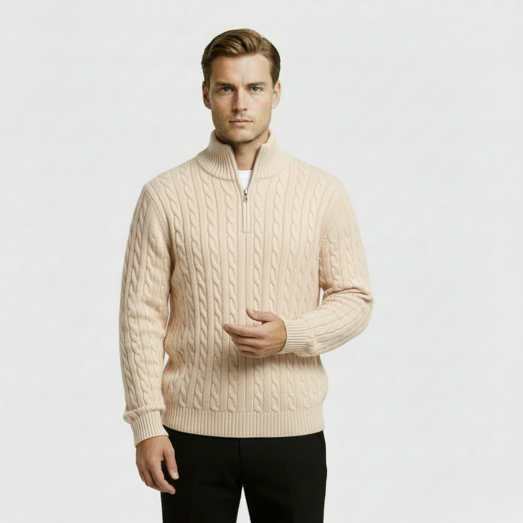 Rex | Men's Cable Knit Quarter Zip Sweater Black