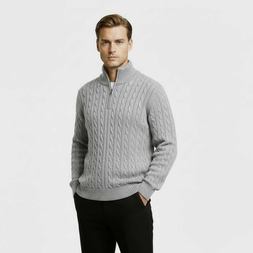 Rex | Men's Cable Knit Quarter Zip Sweater Black