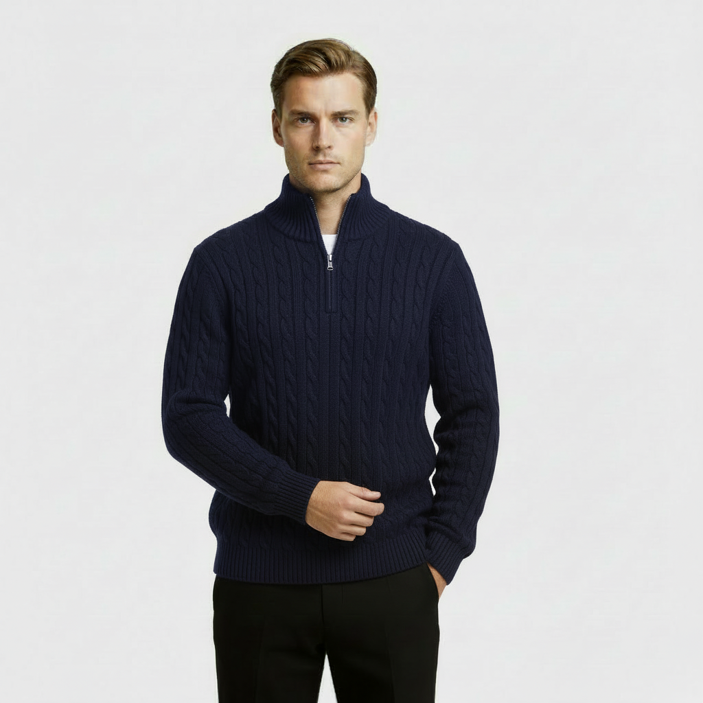 Rex | Men's Cable Knit Quarter Zip Sweater Black