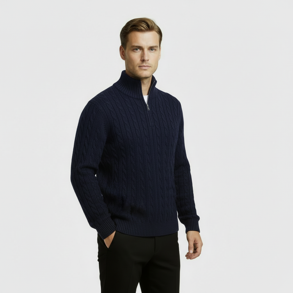 Rex | Men's Cable Knit Quarter Zip Sweater Black
