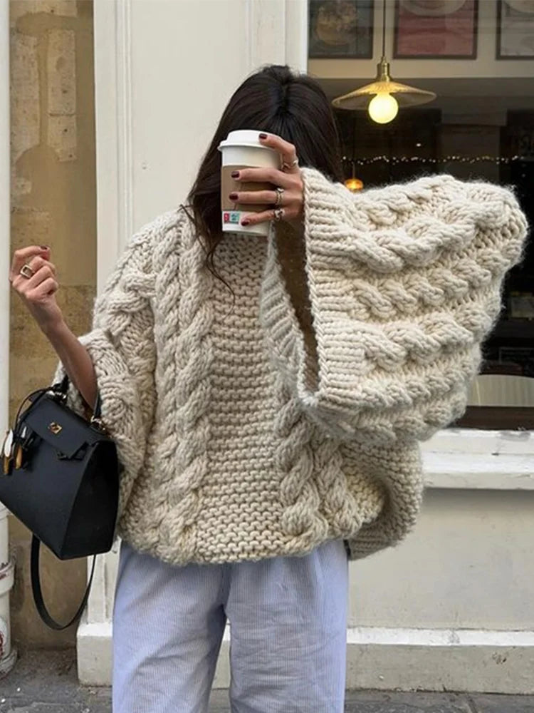 Sable | Women's Cable Knit Sweater Cream Oversized Fit