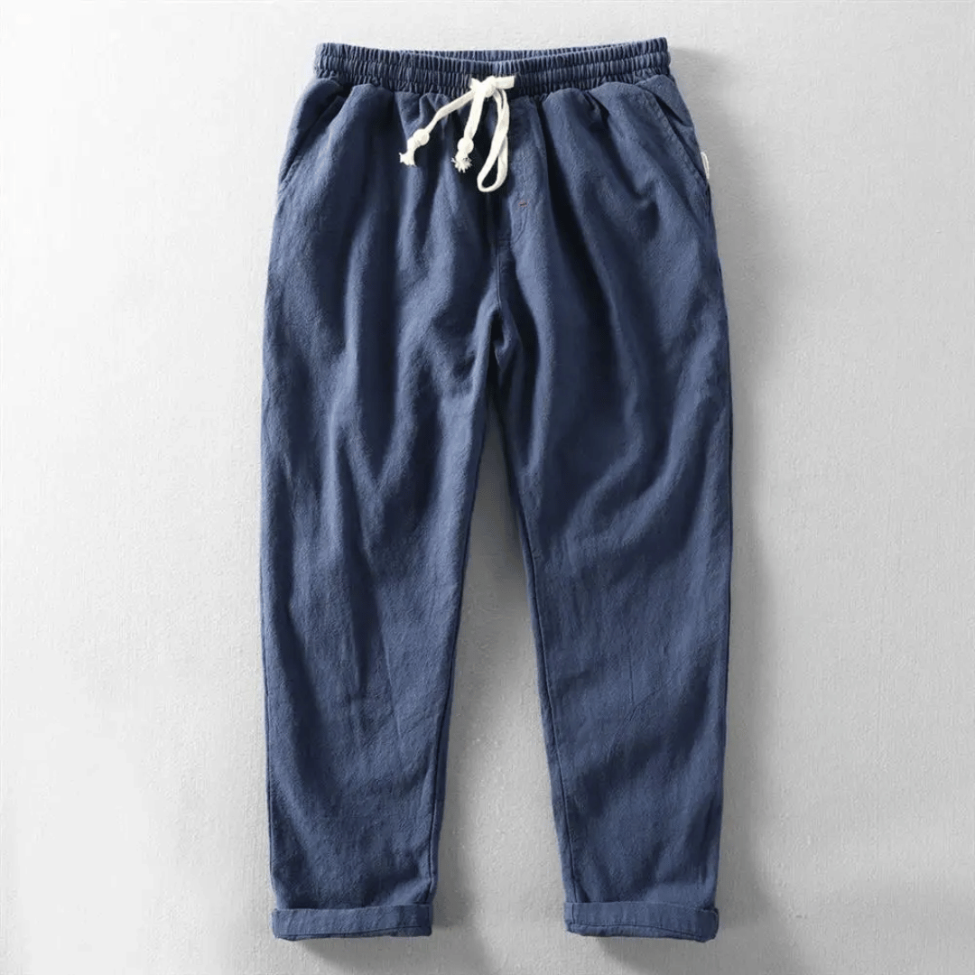 Axel | Men's Linen Pants Navy Drawstring Cropped