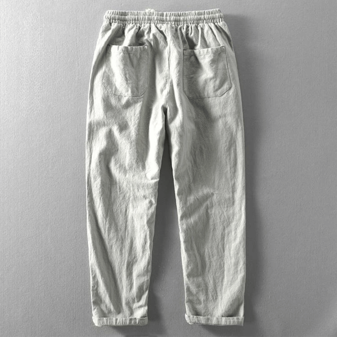 Axel | Men's Linen Pants Navy Drawstring Cropped