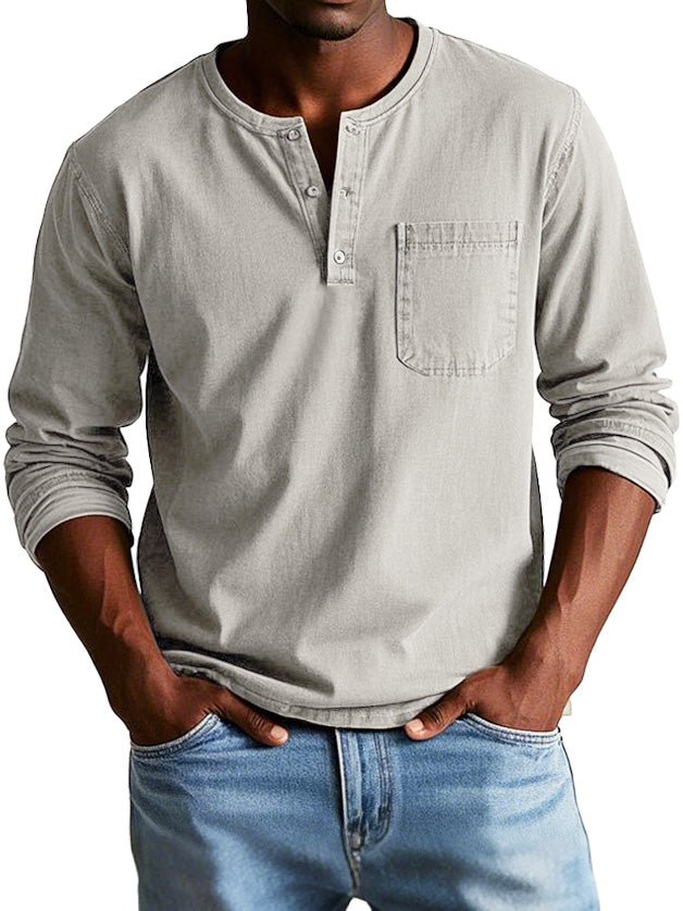 Axel | Men's Denim Henley Shirt Light Blue Long Sleeve