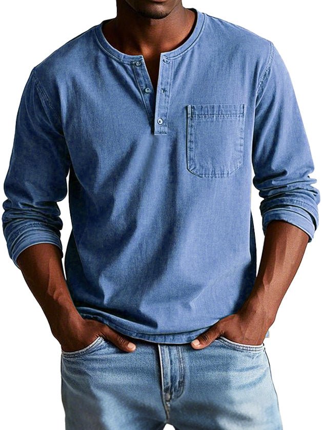 Axel | Men's Denim Henley Shirt Light Blue Long Sleeve