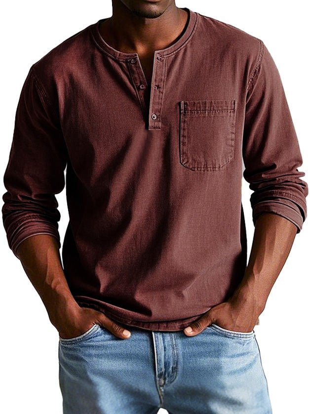 Axel | Men's Denim Henley Shirt Light Blue Long Sleeve
