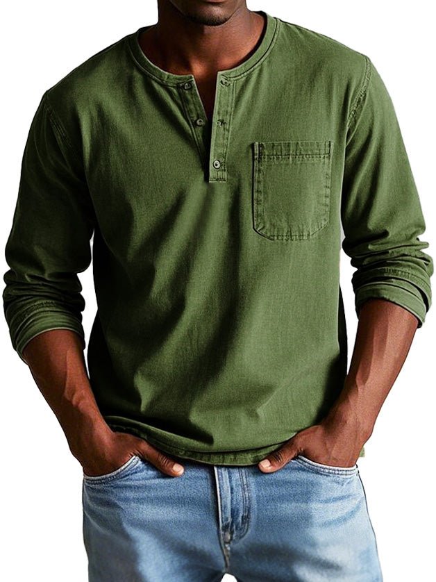 Axel | Men's Denim Henley Shirt Light Blue Long Sleeve
