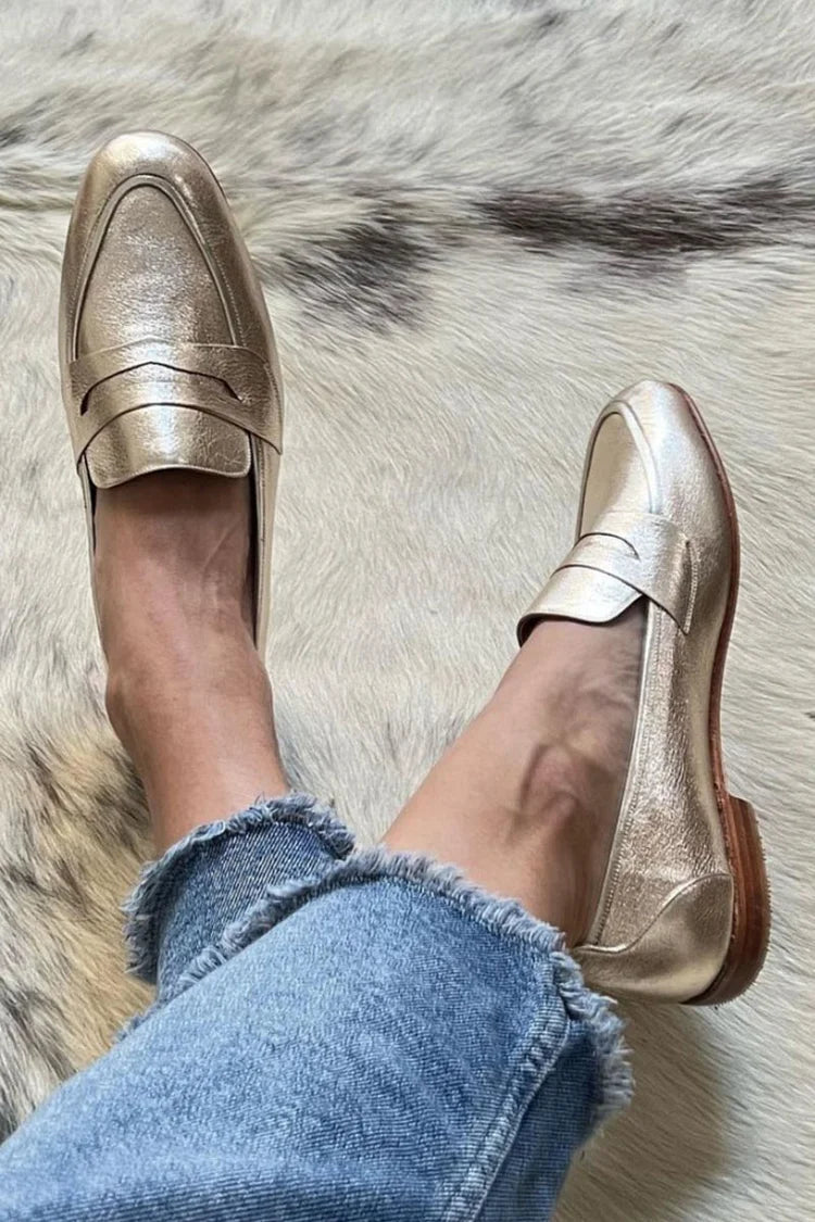 Nina | Women's Metallic Leather Loafers Slip On