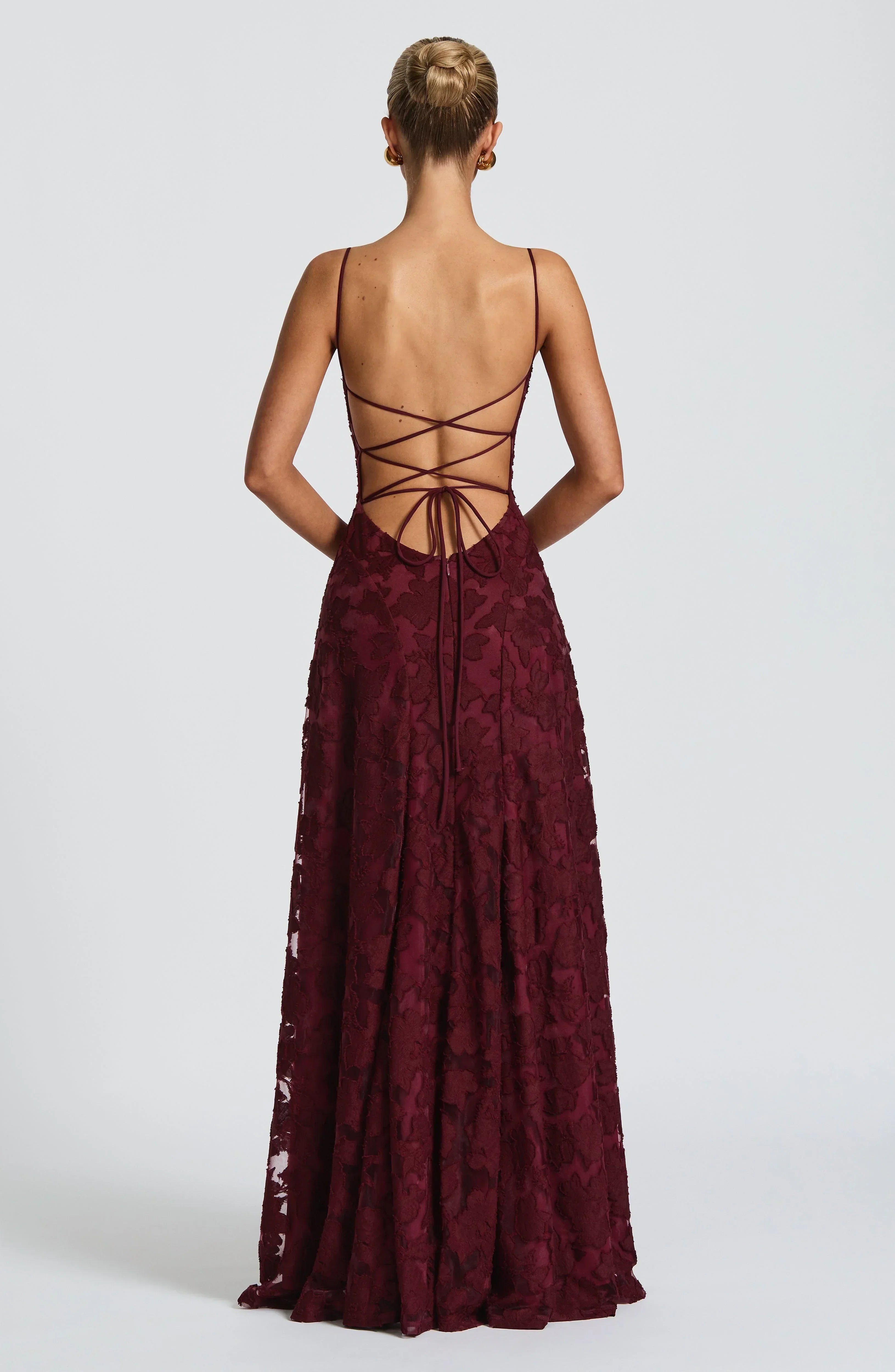 Stella | Women's Lace Maxi Dress Burgundy Spaghetti Strap