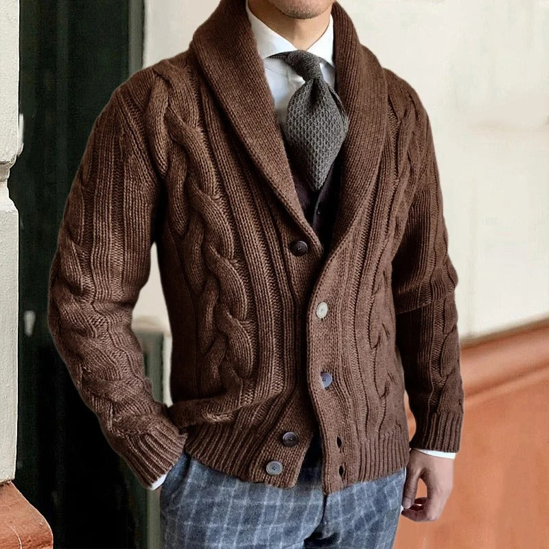 Dama Washington Linus men's shawl collar cable knit sweater - view 3