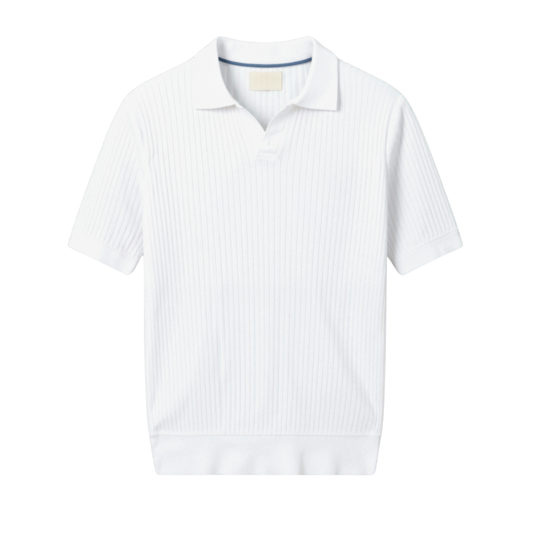 Axel | Men's Ribbed Polo Shirt White Short Sleeve