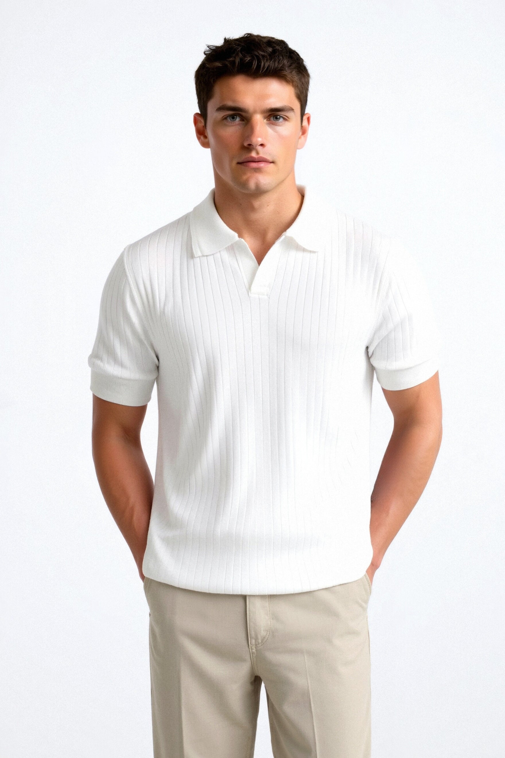 Axel | Men's Ribbed Polo Shirt White Short Sleeve