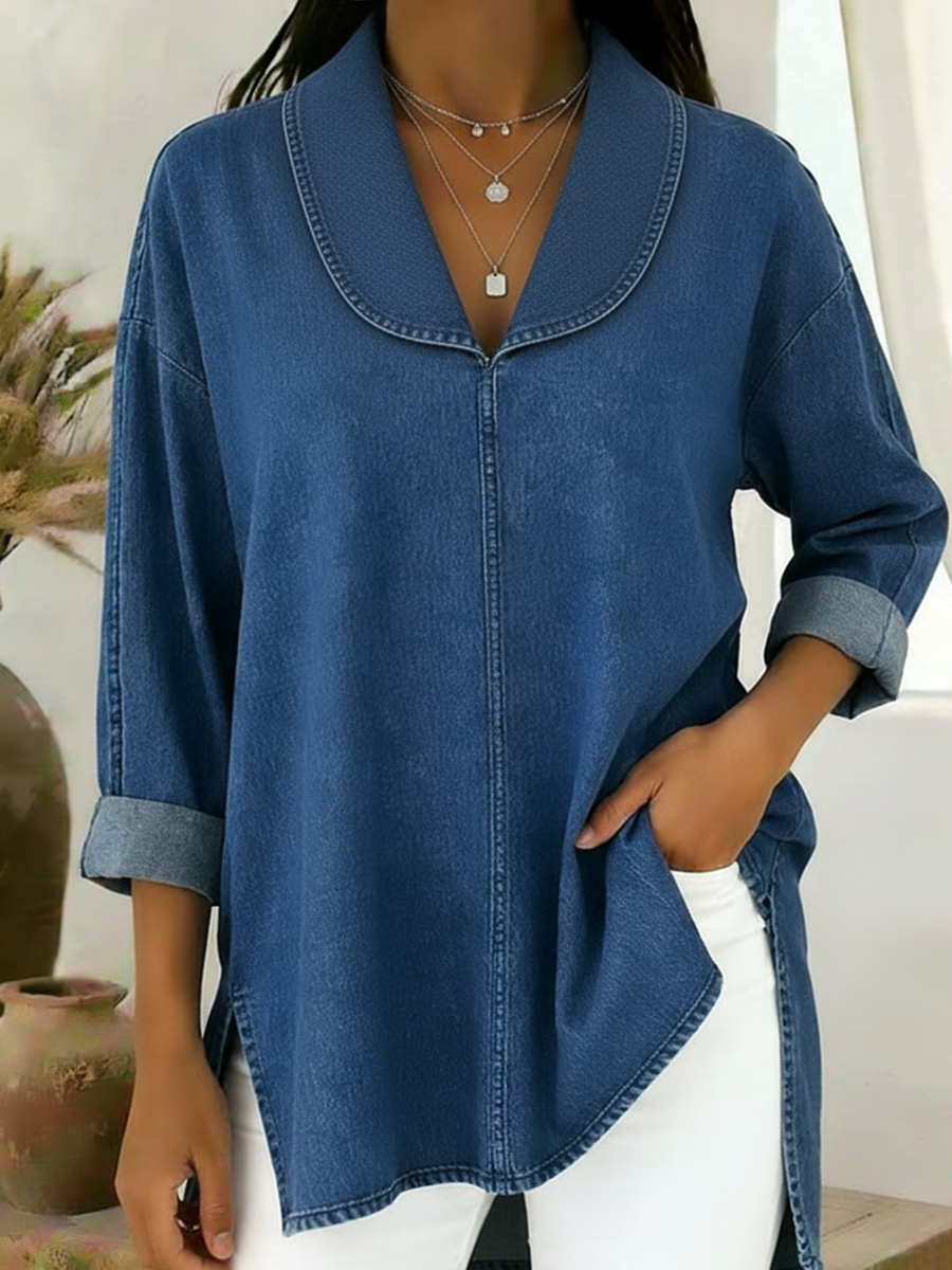 Sable | Women's Oversized Collar Shirt Beige Three Quarter Sleeve
