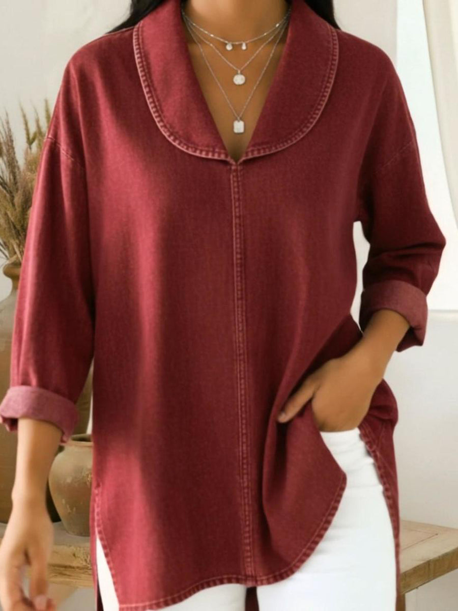 Sable | Women's Oversized Collar Shirt Beige Three Quarter Sleeve
