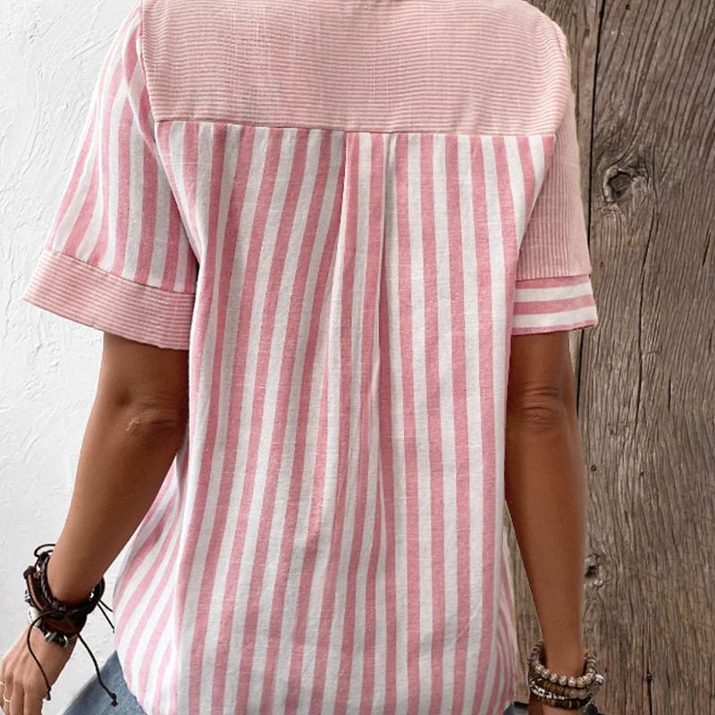 Lola | Women's Striped Button Up Blouse Sage Green Short Sleeve