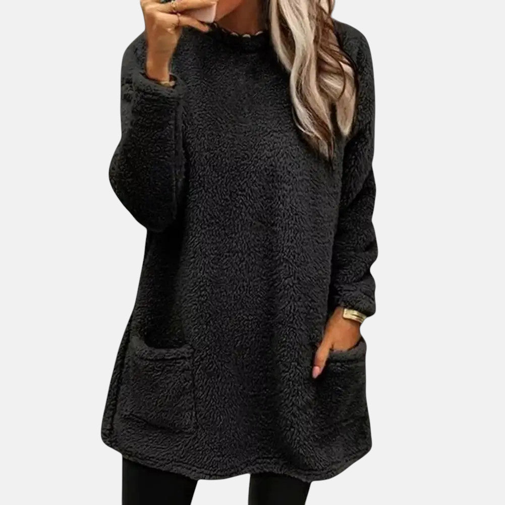 Ivy | Women's Oversized Sweater Dress Black Pockets