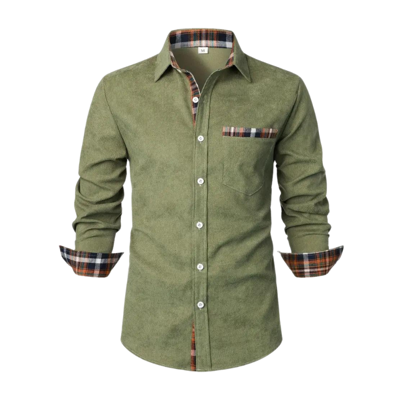 Arden | Men's Long Sleeve Button Up Shirt Sage Green Plaid Trim