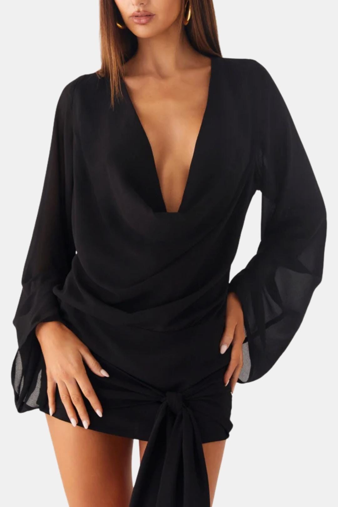 Opal | Women's Cowl Neck Wrap Top Cream Tie Front