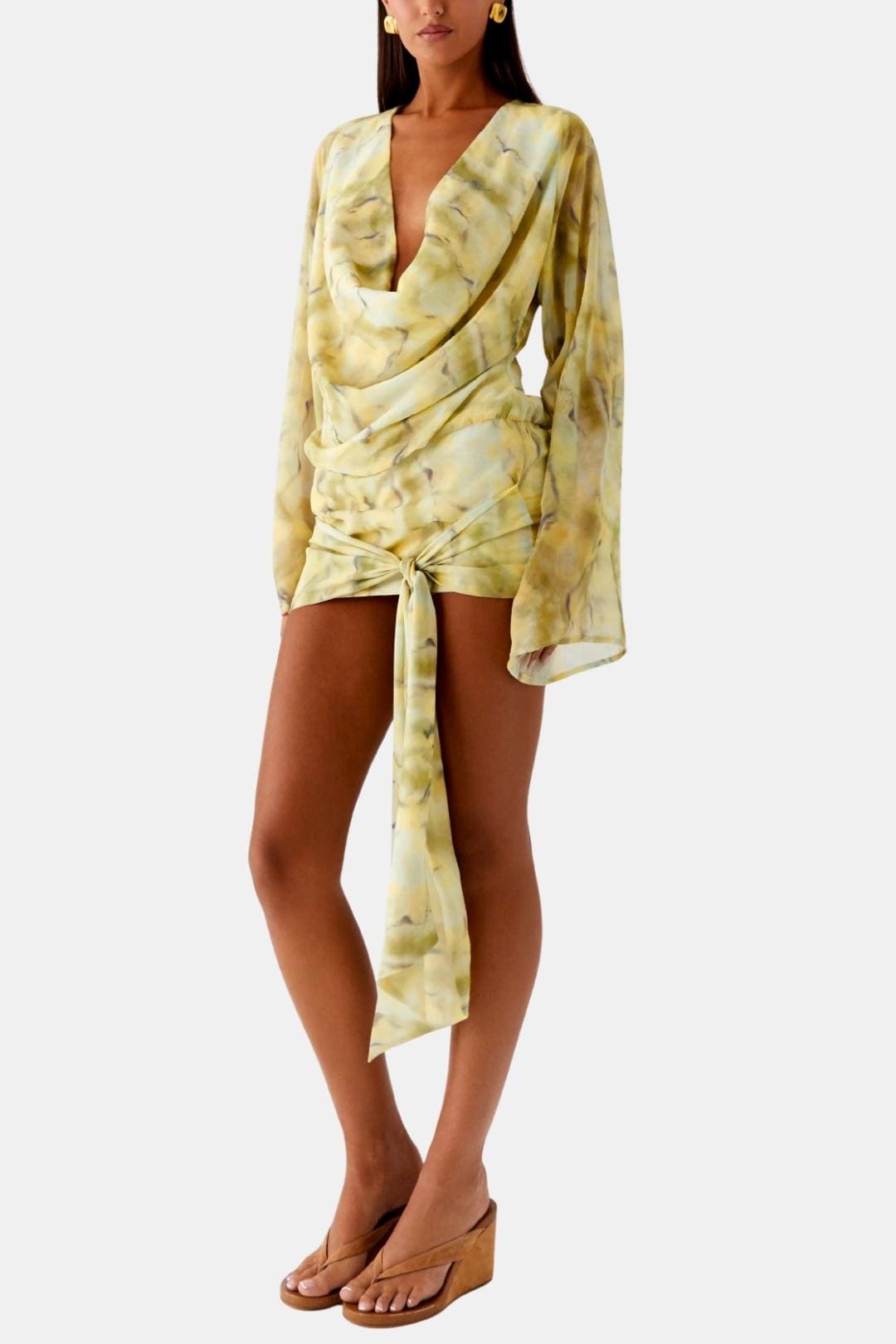 Opal | Women's Cowl Neck Wrap Top Cream Tie Front