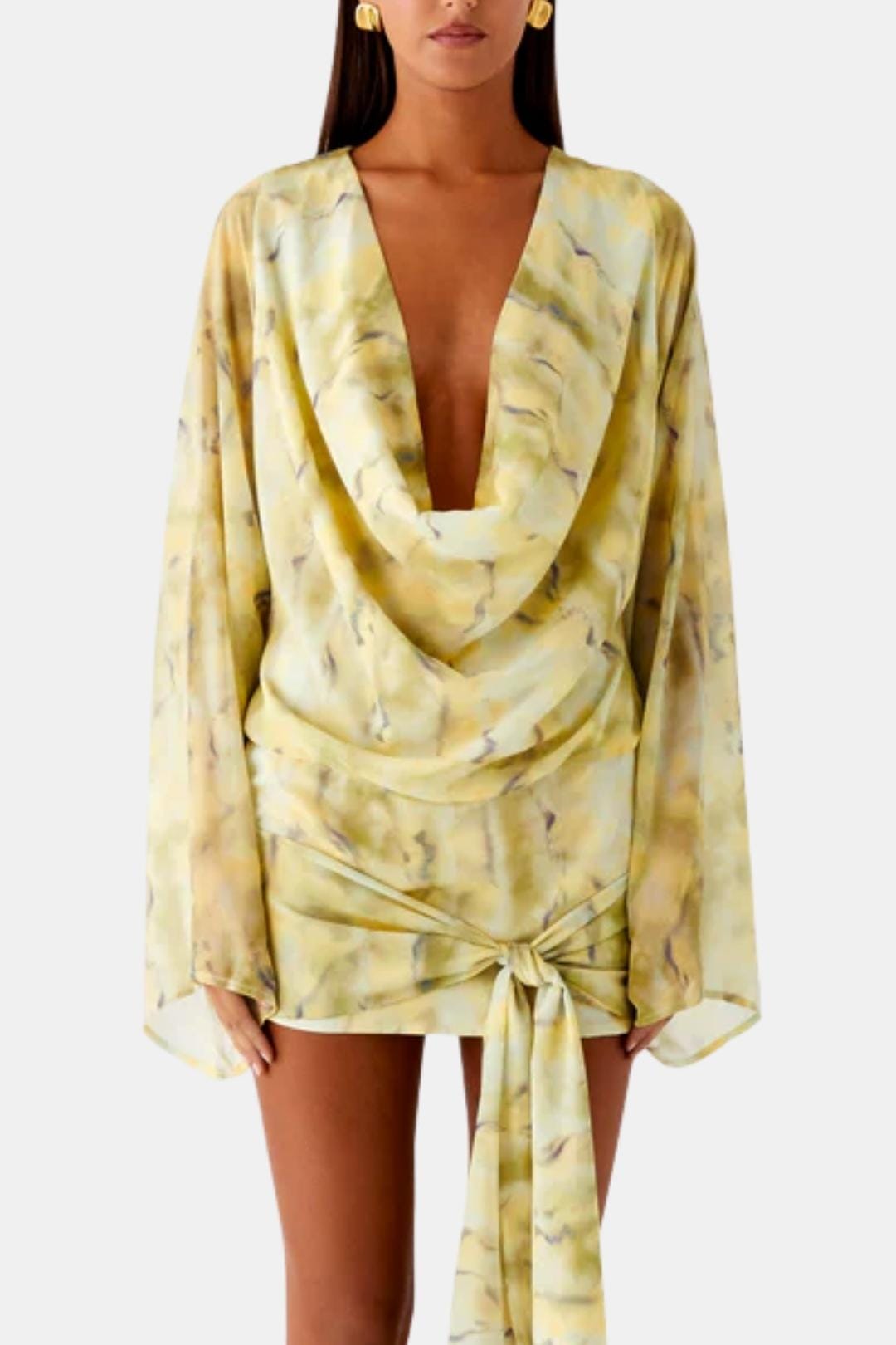 Opal | Women's Cowl Neck Wrap Top Cream Tie Front